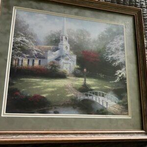 Thomas Kinkade Hometown Chapel framed print EUC